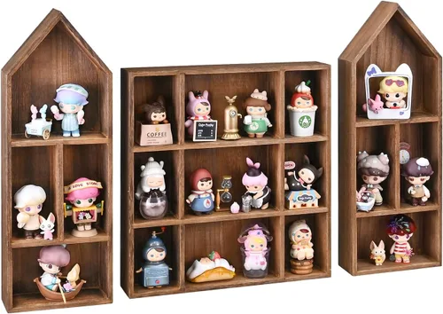 Miniatura 16 de Ikee Design Juego de 3 piezas montadas en la pared en forma de casa de madera con forma de cubículo de sombra con puerta, vitrina de almacenamiento