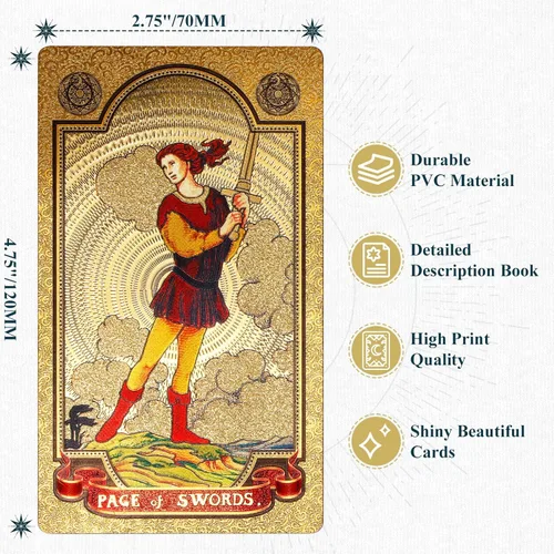 Miniatura 11 de KIINO - Baraja de 78 cartas de tarot con libro guía, diseño de lámina dorada, baraja de tarot para principiantes y jugadores profesionales con caja
