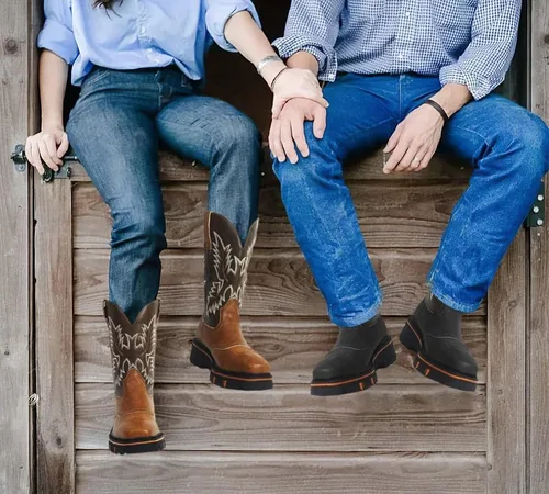Miniatura 4 de Botas vaqueras bordadas para hombre, botas vaqueras duraderas con punta cuadrada, tacón grueso, plataforma de piel sintética, botas de media
