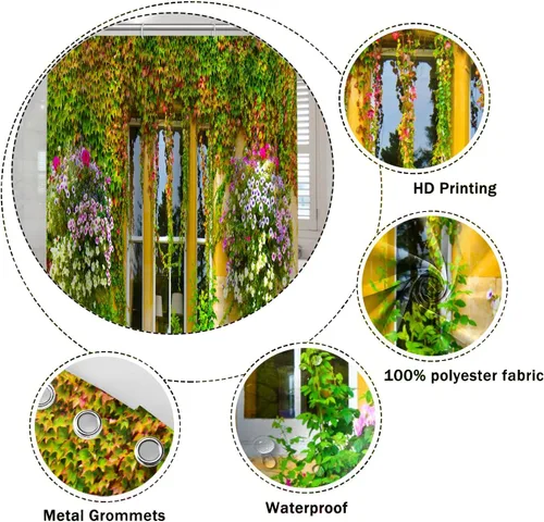 Miniatura 5 de Cortina de ducha de pared floral de primavera, ciudad de campo, hojas de hiedra verde, flores de flores de Italia, cortina de ducha para decoración