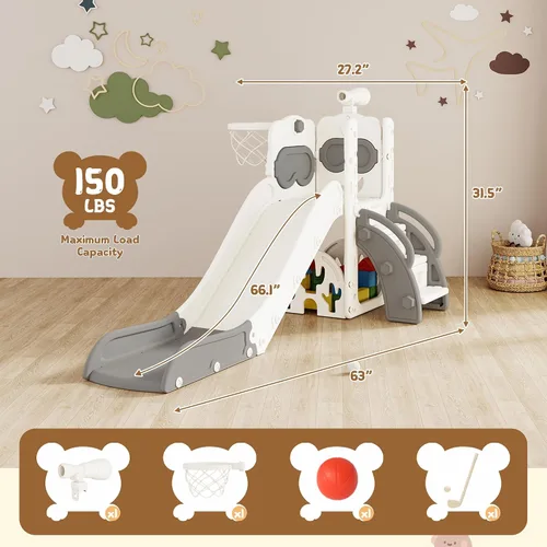 Miniatura 2 de Tobogán 8 en 1, tobogán interior para niños pequeños de 1 a 3 años y juego para interiores y exteriores, con almacenamiento, escalador, telescopio