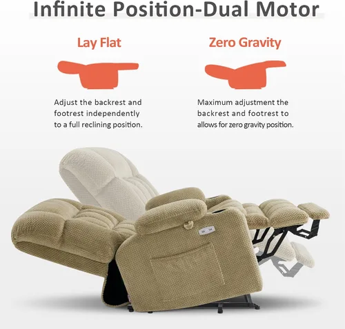 Miniatura 6 de MCombo 7893 - Silla reclinable pequeña de doble motor para ancianos pequeños, silla elevadora de gravedad cero con calor y masaje, posición Beige