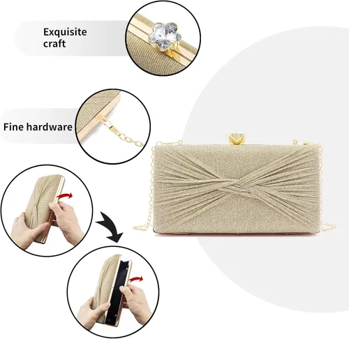 Miniatura 3 de YAPAIOU Bolso de mano de metal con patrón de celosía para mujer, bolso de mano geométrico de noche con correa de cadena