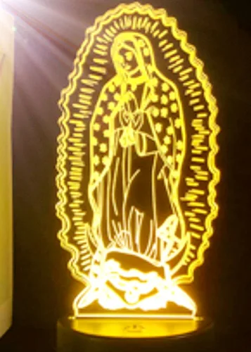 3D Virgen María Luz Nocturna Lámpara Ilusión 7 Cambio de Color Interruptor Táctil Mesa Escritorio Decoración Lámparas Regalo con Acrílico Plano ABS