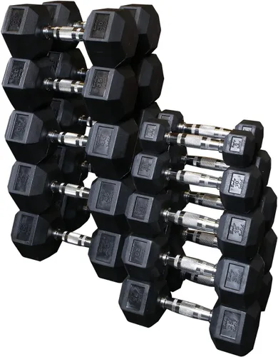 Body-Solid Mancuernas hexagonales con revestimiento de goma, pesas de mano para hombres y mujeres, mancuernas para entrenamiento de fuerza,