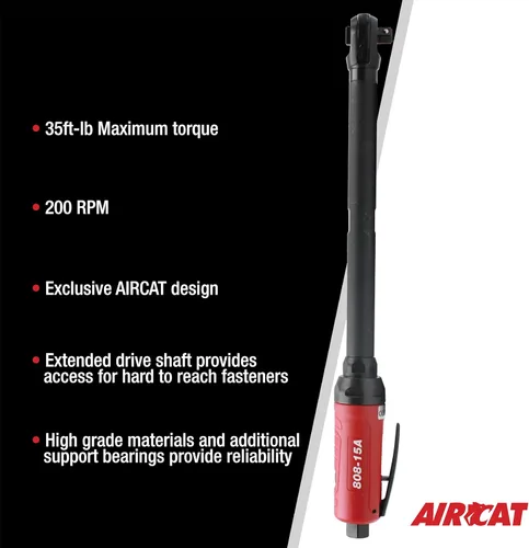 Miniatura 4 de AIRCAT Herramientas neumáticas 808-15-A: Trinquete de largo alcance de 15.3 pulgadas, 200 RPM, 35 ft-lbs Par máximo - 3/8 pulgadas