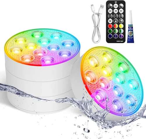 Miniatura 18 de LOFTEK Luces LED sumergibles con control remoto, 13 luces LED de piscina para piscinas enterradas y sobre el suelo con imanes y ventosas, 16 luces