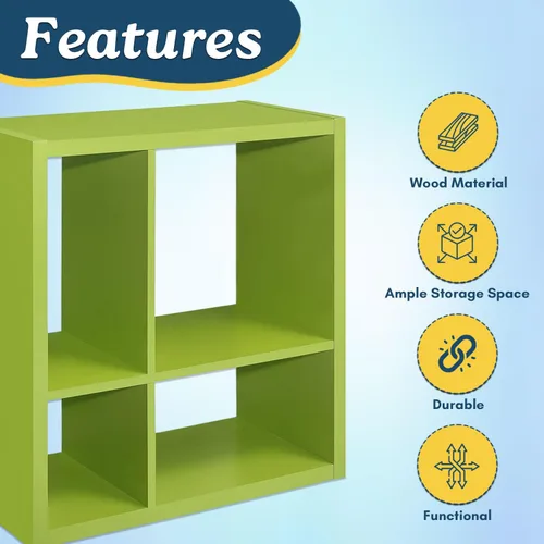 Miniatura 4 de Kings Brand Furniture - Katelyn - Estantería abierta de 4 cubos, organizador de almacenamiento de juguetes para niños (verde)