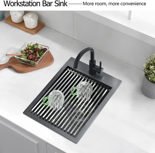 Miniatura 3 de Luckyhorse LH022S1520B - Fregadero de barra de cocina negro con caída de 15 pulgadas, calibre 16, acero inoxidable, color negro