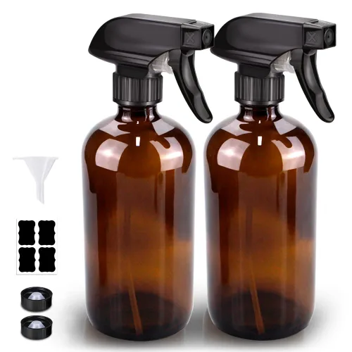 Miniatura 2 de Bontip - Botella de vidrio con atomizador, juego de botellas de vidrio con atomizador y accesorios para limpiadores de ventanas no tóxicos, Ámbar