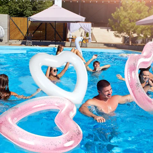 Miniatura 5 de Honoson 8 unidades de flotador de piscina con forma de corazón de 47.3 x 43 pulgadas, anillos de natación inflables en forma de corazón, flotador