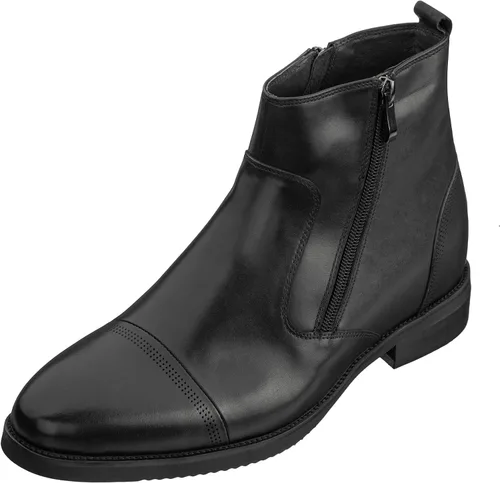 CALTO Zapatos de elevación invisibles para hombre con aumento de altura Botas ligeras de cuero de primera calidad con cremallera 3.2 pulgadas más