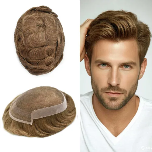 Miniatura 36 de Toupee Hair System For Men Real Human Hair Swiss Lace Mens Toupee Men Hair Replacement System Natural Hairline Mens Hairpieces 6X8"-80% light