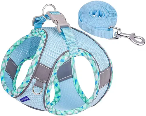 Miniatura 2 de Juego de arnés y correa para perro de malla transpirable, chaleco reflectante de malla de aire transpirable a prueba de escape, sin Azul