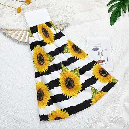Miniatura 7 de Toallas vintage de girasol y mariposas para cocina, 2 piezas, toalla de cocina colgante floral de primavera acuarela, toallas de mano florales