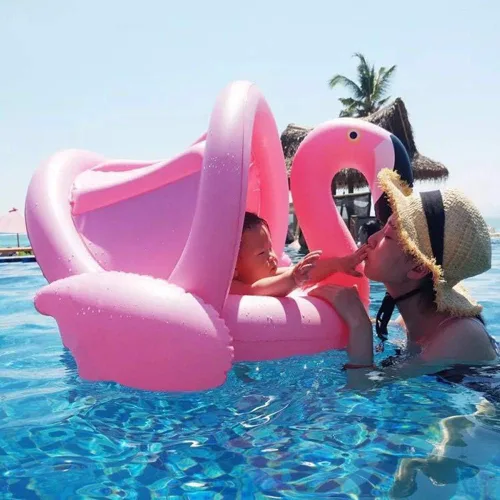 Miniatura 2 de Flotador de piscina para bebés con dosel, anillo de natación inflable de flamenco, flotadores de piscina infantil, juguetes para bebés, niñas