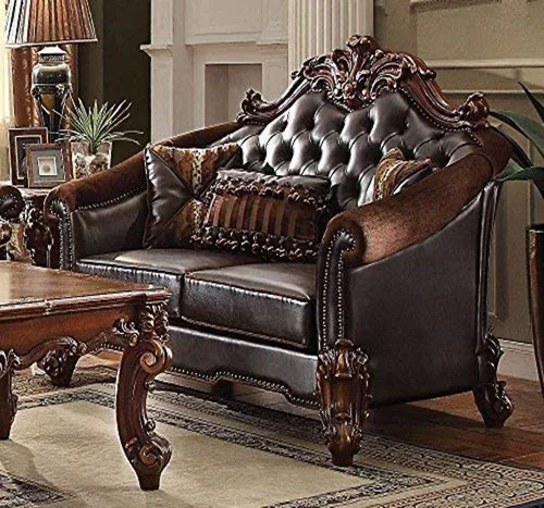Acme Vendome II - Sofá biplaza con 3 almohadas en dos tonos marrón oscuro sintético y cereza