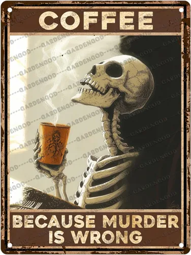 Miniatura 26 de Cartel de café con texto en inglés «Because Murder Is Wrong», póster metálico de 16 x 12 pulgadas CAFÉ CAT 3