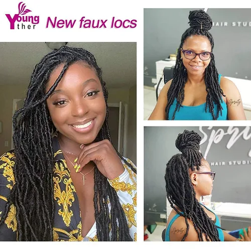 Miniatura 7 de Youngther Rastas sintéticas de ganchillo de 18 pulgadas, 6 paquetes de cabello de ganchillo suaves para mujeres negras, cabello sintético preanudado