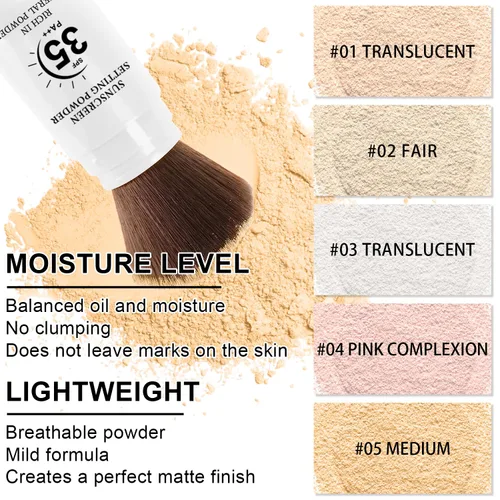 Miniatura 6 de Polvo fijador de protector solar mineral, SPF 35 translúcido suelto para cara y cuero cabelludo, polvo de cepillo mineral, acabado mate natural