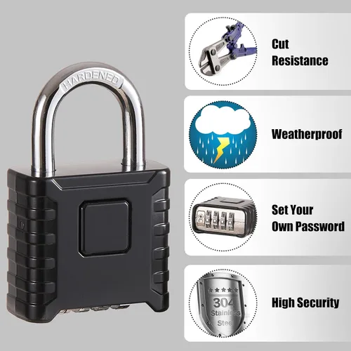 Miniatura 4 de Cerradura de combinación de 4 dígitos de alta resistencia, gran resistencia, desbloqueo con un toque, función antierror, candado impermeable de alta