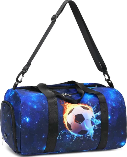 Miniatura 8 de CAMTOP Bolsa de viaje para mujeres y niñas, bolsa de mano deportiva para gimnasio y fin de semana, B-Fútbol, Bolsa de lona de fútbol infantil