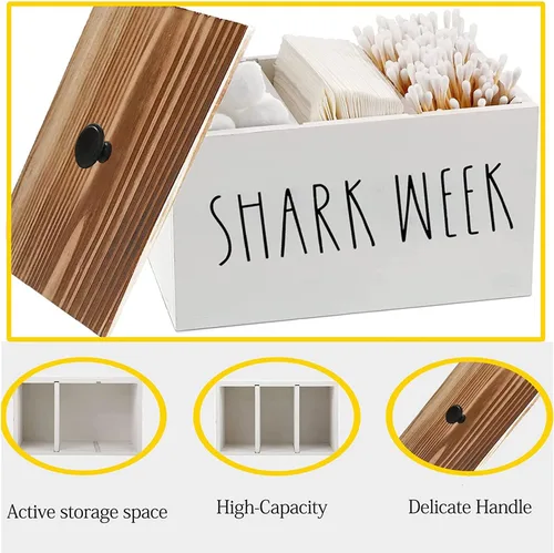 Miniatura 3 de Soporte para tampón para baño, contenedor de almacenamiento de madera rústica con tapa, organizador de productos femeninos con partición móvil