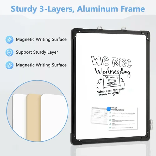 Miniatura 3 de Pizarra blanca de doble cara, 16 x 12 pulgadas, pizarra blanca pequeña para colgar en la pared, pizarra blanca magnética para colgar en seco
