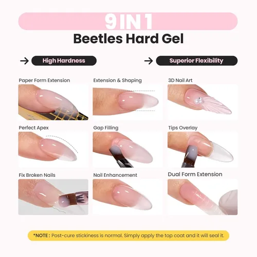 Miniatura 2 de Beetles - Kit de gel duro para uñas, 3 colores 9 en 1, extensión de uñas de gel esculpido con purpurina color nude transparente de alta dureza