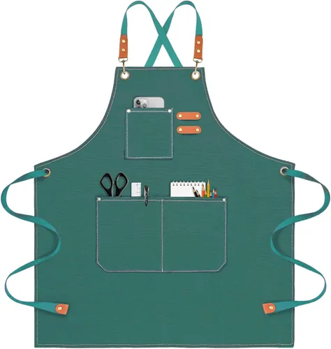 Miniatura 17 de OUNLEN Delantal de Chef para Hombres y Mujeres de Lona con 3 Bolsillos, Delantal Resistente de Trabajo con Espalda Cruzada para Cocinar