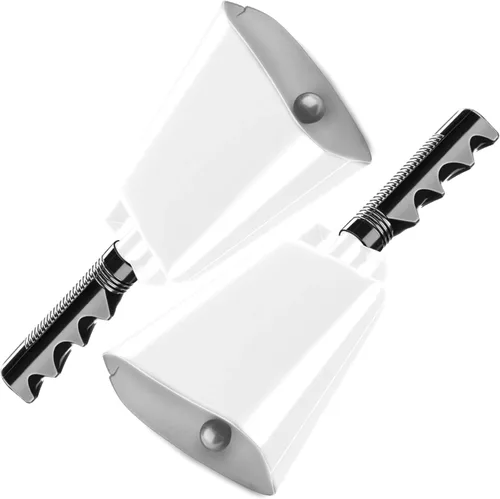 Deke Home - Paquete de 2 cencerros de acero de 10 pulgadas con mango, generadores de ruido fuerte para fútbol americano, deportes, fiestas, Blanco