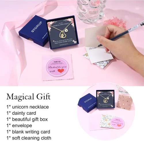 Miniatura 7 de STORUP Collar de regalo para mujer, collar de unicornio con inicial de corazón para mujer, joyería con inicial, regalos de unicornio, juguetes