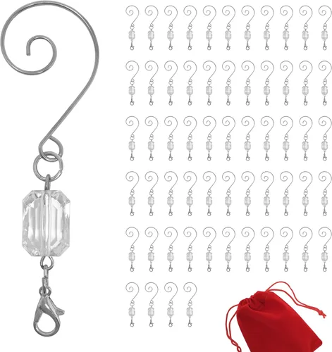 Miniatura 11 de BANBERRY DESIGNS Ganchos para adornos de Navidad, ganchos de alambre plateado acrílico transparente, paquete de 600, cada colgador mide 3 pulgadas.