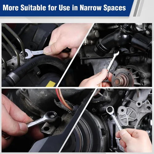 Miniatura 7 de WORKPRO Juego de 12 llaves de trinquete rechonchas, métricas de 0.315-0.748 in, 72 dientes, acero Cr-V, juego de llaves combinadas de trinquete