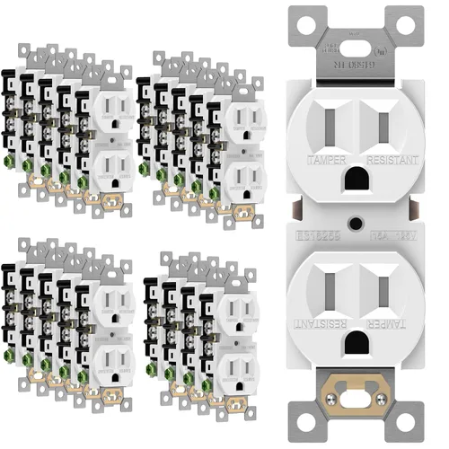 Miniatura 29 de ENERLITES Toma de corriente dúplex, tomacorrientes eléctricos de pared resistentes a manipulaciones, grado residencial, 3 cables, autoconexión a