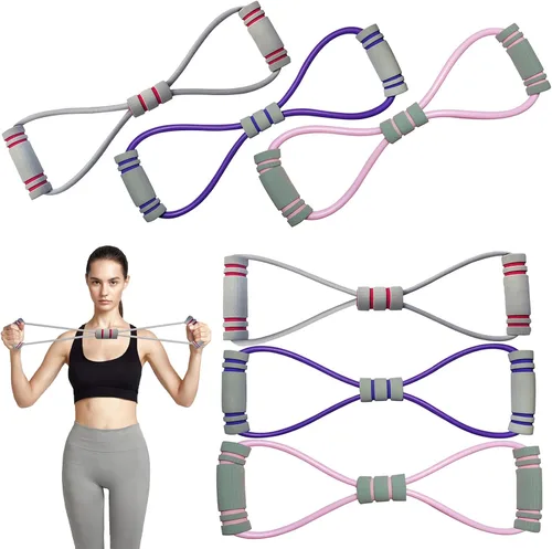 Figura 8 bandas de resistencia para yoga, fitness, bandas de entrenamiento de resistencia para mujeres con asas para brazos, hombros, entrenamientos