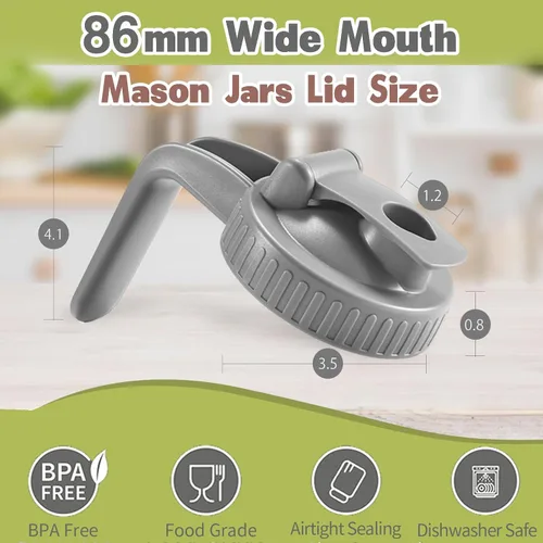 Miniatura 6 de Paquete de 2 tapas para tarros Mason de boca ancha en forma de V con asa, tapa de boquilla con tapa abatible extendida, fácil de abrir, herméticas a