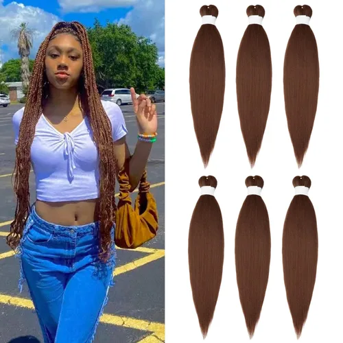 Miniatura 26 de Cabello Trenzado Ombré Pre-Estirado 26 Pulgadas Ombré Marrón 8 Paquetes/Lote Trenza Fijación con Agua Caliente Cabello Sintético Profesional