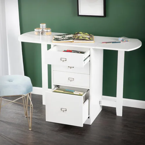 Miniatura 7 de SEI Furniture Escritorio Drop-Leaf con almacenamiento, color blanco