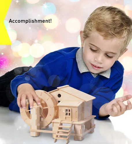 Miniatura 6 de Puzzled Molino de agua 3D Jigsaw Woodcraft Kit Rompecabezas de madera