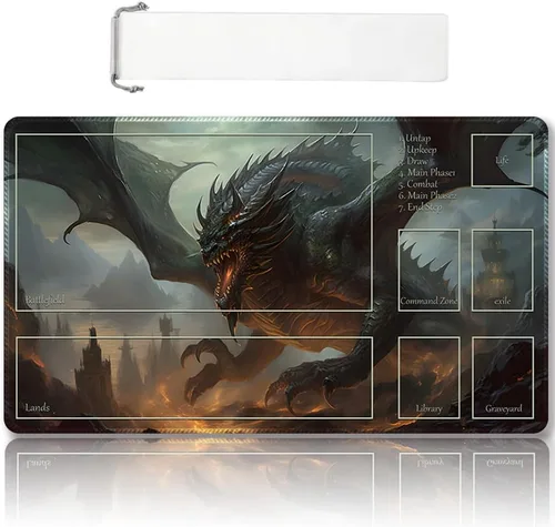 Miniatura 19 de Tapete de Juego MTG Premium Cosido con Zonas y Respaldo de Goma Antideslizante - Tapete de Juego TCG para MTG y Otros Juegos de Cartas - Diseño Dkt