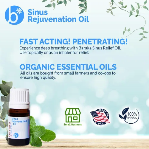 Miniatura 3 de Baraka Aceite de rejuvenecimiento sinusal – Mezcla de 6 aceites esenciales orgánicos para una respiración nasal clara, alivia la presión sinusal