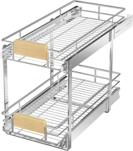 Miniatura 10 de LOVMOR Organizador de gabinete extraíble con mango de madera, 16½ pulgadas de ancho x 21½ pulgadas, organizador deslizante para cocina, despensa 1