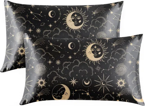 Miniatura 41 de EXQ Home - Funda de almohada de satén para cuidar el cabello y la piel, tamaño estándar, de seda con estampado negro, juego de 2 fundas con cierre