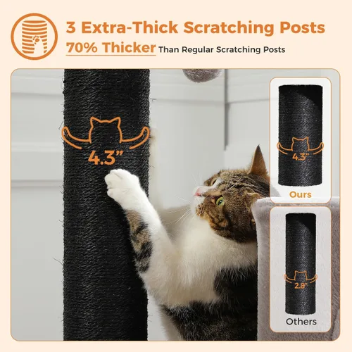 Miniatura 7 de MUTTROS Árbol de Servicio Pesado para Gatos de Interior Adultos, Torre para Gatos de 45 Pulgadas con Rampa Rascadora de Sisal, 2 Condominios