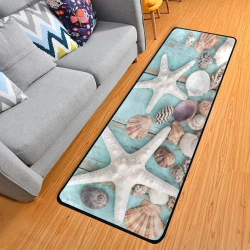 MNSRUU Alfombra larga para pasillo colorido conchas en azul interior exterior alfombra antideslizante entrada alfombra para pasillo cocina piso 72 x