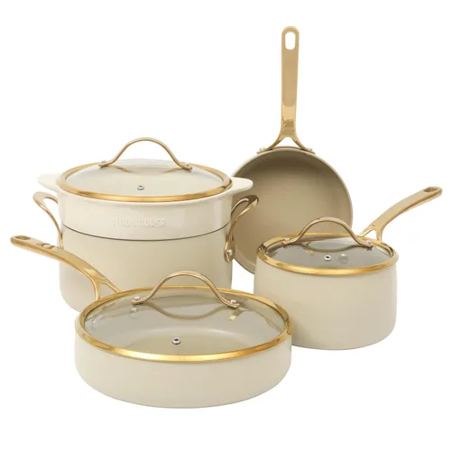 Miniatura 15 de Bloomhouse - Dos veces ganador de los Favoritos de Oprah - Sartén antiadherente de aluminio pesado de 6 QT Premium PFA libre con tapa para Crema