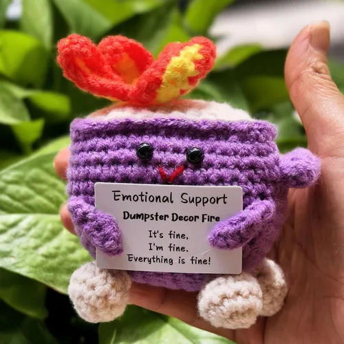 Miniatura 4 de Levvohd Decoración de Contenedor de Basura de Apoyo Emocional Fire, Divertida Muñeca de Ganchillo y Tejido Hecha a Mano, Lindos Accesorios de Morado