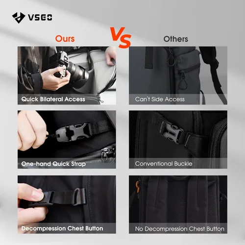 Miniatura 2 de VSGO Mochila negra para cámara Snipe de 16 litros, ligera, 2.4 lbs, bolsa de fotografía profesional DSLR/SLR para Sony, Canon, cámaras Nikon