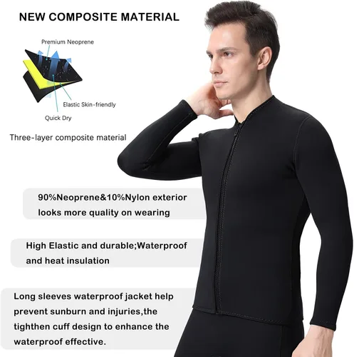 Miniatura 3 de Wetsuits Top Jacket Women Men 2mm Neoprene Long Sleeve Shirt Front Zipper Vest Wet Suit Keep Warm for Adult Youth Diving Surfing Swimming Water